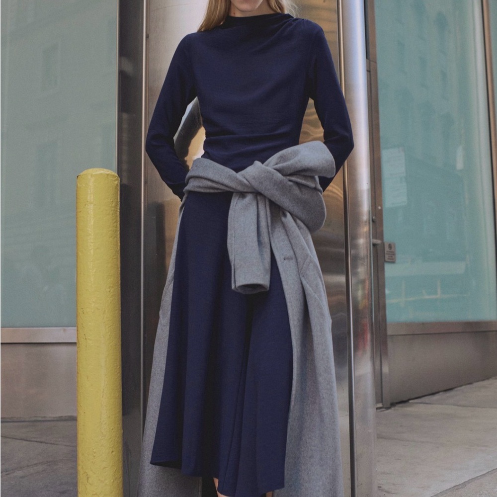 Mango Dark Blue Long Sleeve Dress